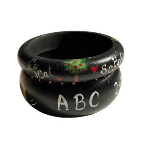 Back to School 3 Vintage Hand Painted Wood Bangle Bracelets